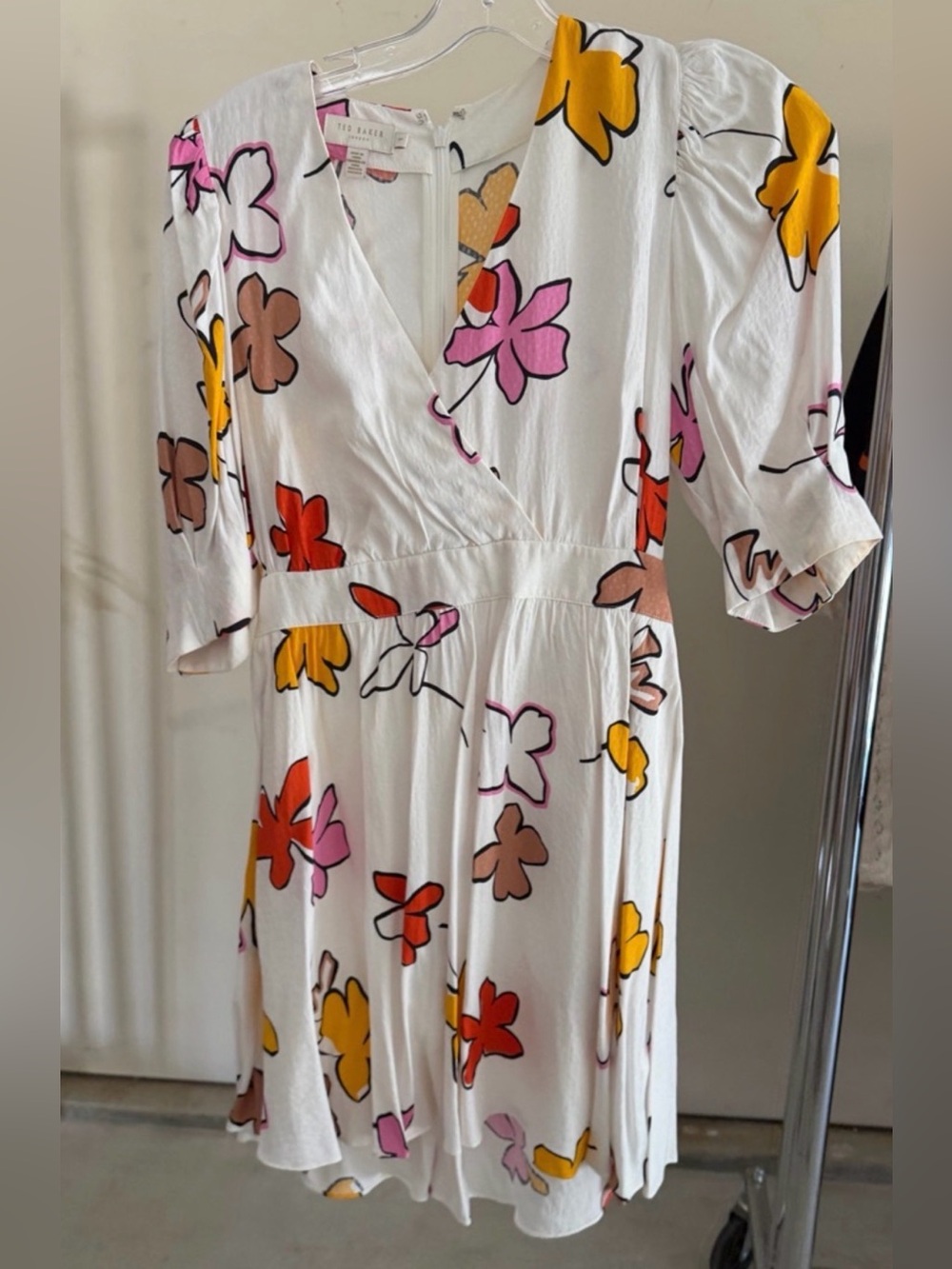 Ted Baker White Mini Dress with Yellow, Pink & Red Floral Print
